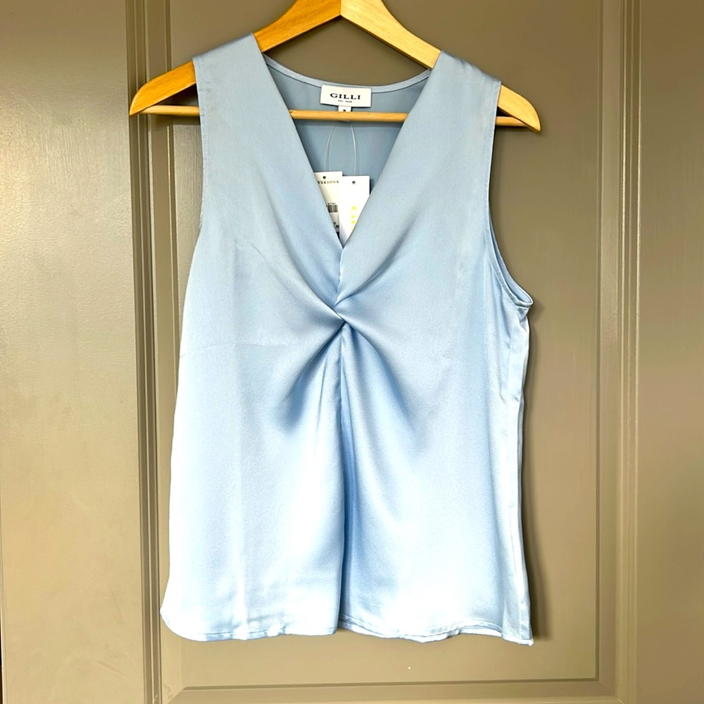Oxford blue sleeveless blouse
